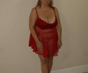 Chunky mature in a red dress..